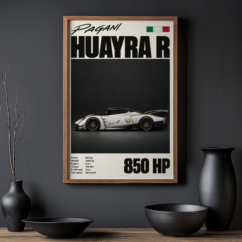 Vintage Pagani Huayra R Print, Supercar Wall Art