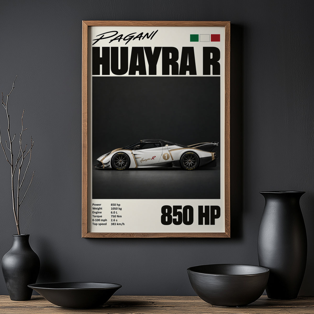 Vintage Pagani Huayra R Print, Supercar Wall Art