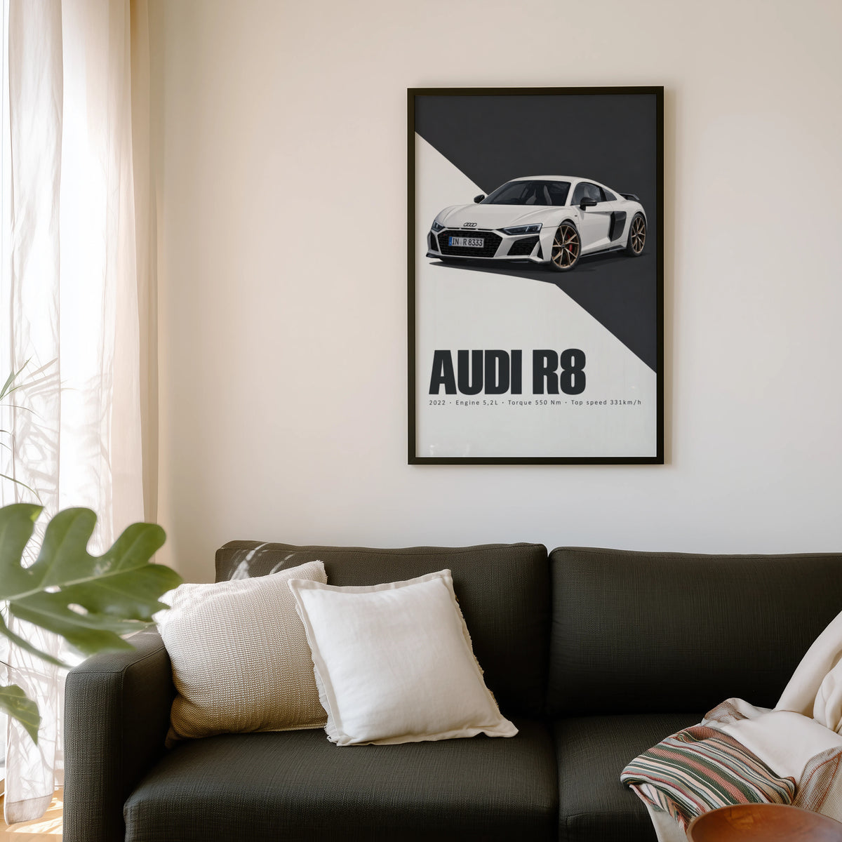 Vintage Audi R8 Print, Car Poster, Supercar Wall Art