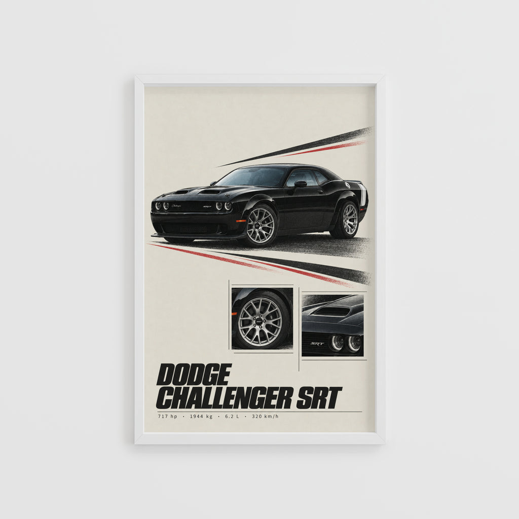Vintage Dodge Challenger SRT Print, Muscle Car Art