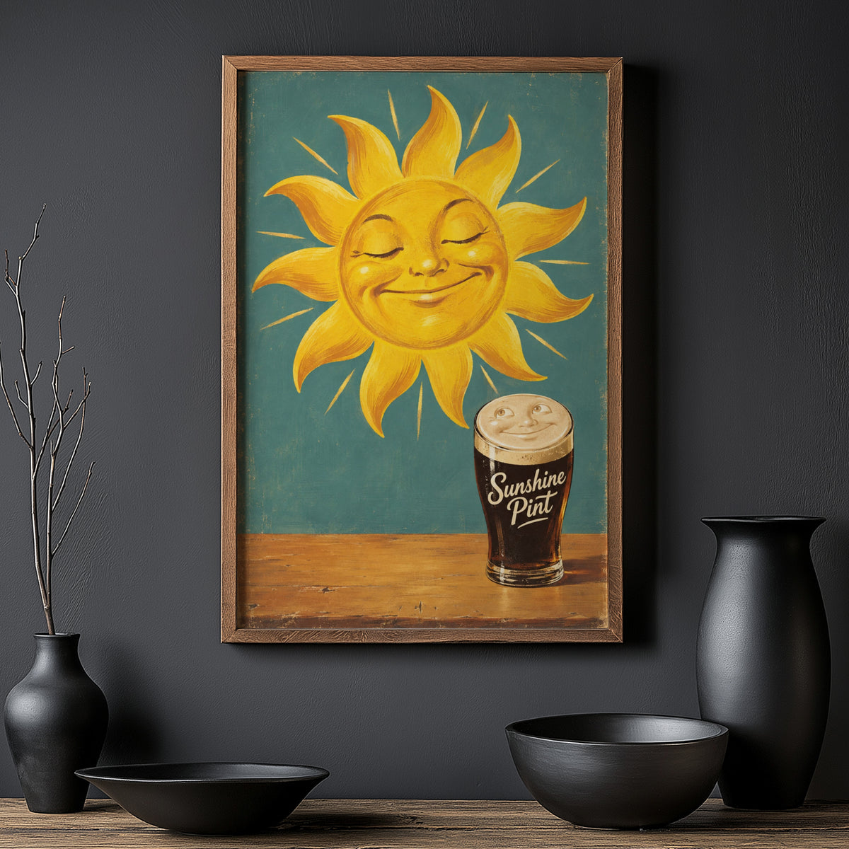 Vintage Sunshine Pint Beer Print Poster, Stout Pub Art