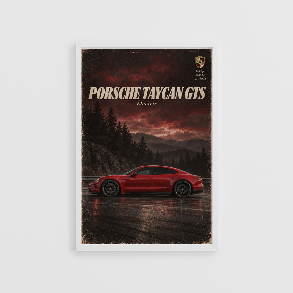 Vintage Porsche Taycan GTS Print, Car Poster, Wall Art