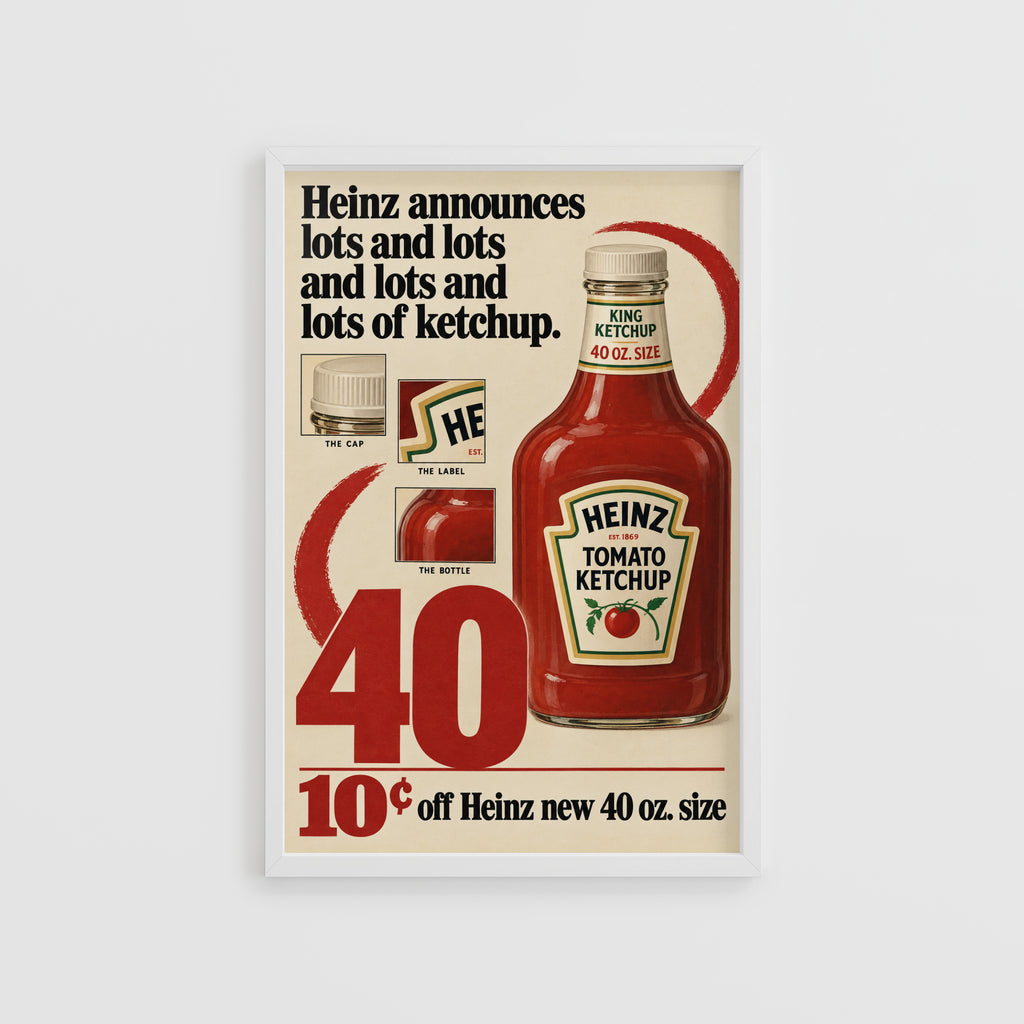 Vintage Ketchup Bottle Poster, Retro Kitchen Wall Art, Print