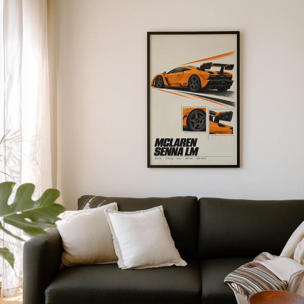 Vintage McLaren Senna LM Print, Supercar Wall Art