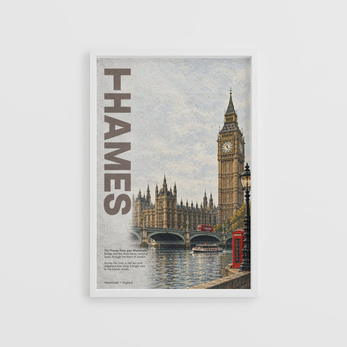 Vintage London Thames Poster, Big Ben Wall Art Print