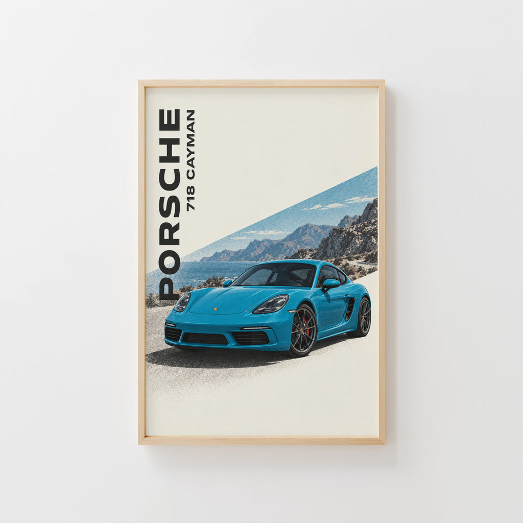 Vintage Print, Porsche 718 Cayman Coastal Wall Art