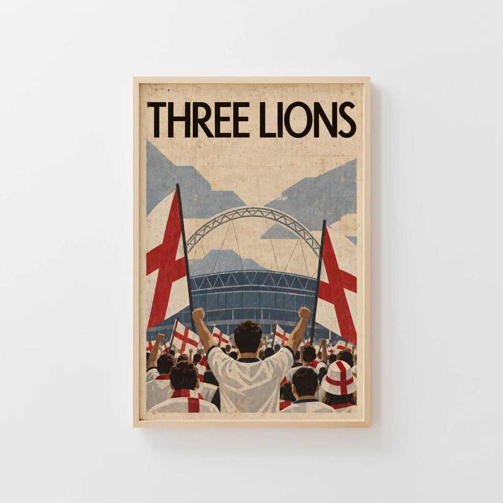 Vintage England Football Poster, Wembley Wall Art