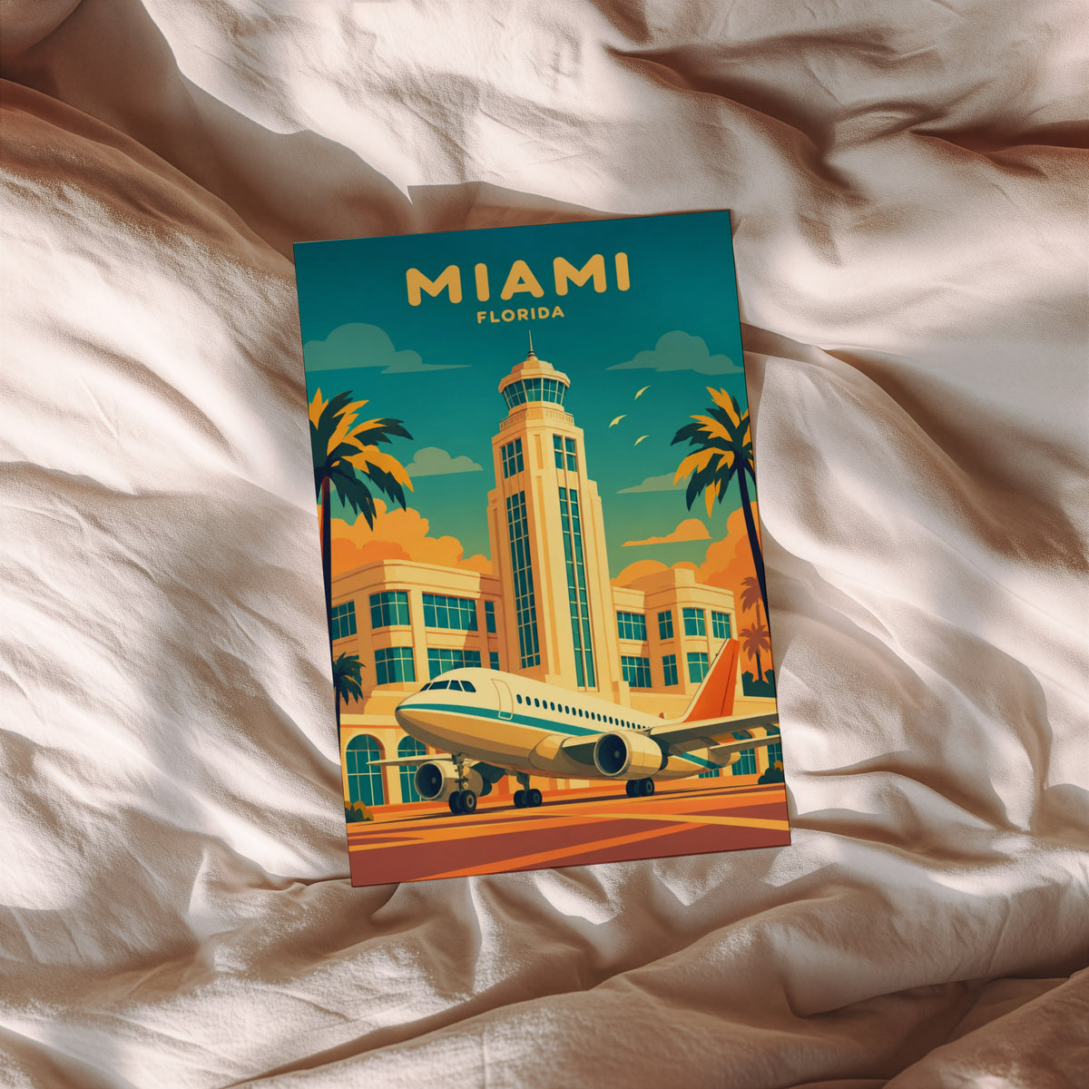 Vintage Miami Florida Poster, Art Deco Airport Wall Art