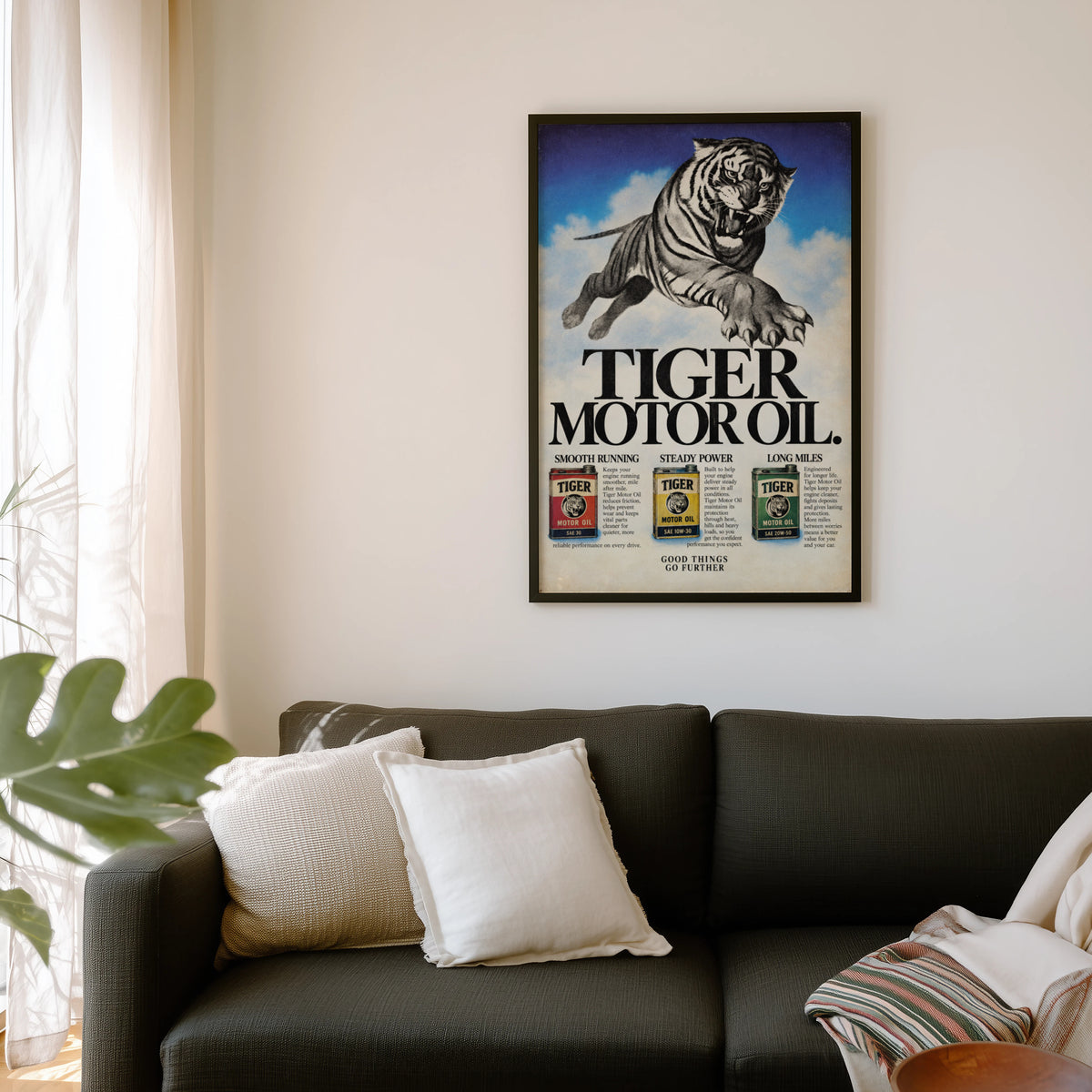 Vintage Tiger Poster, Motor Oil Advert Wall Art, Print