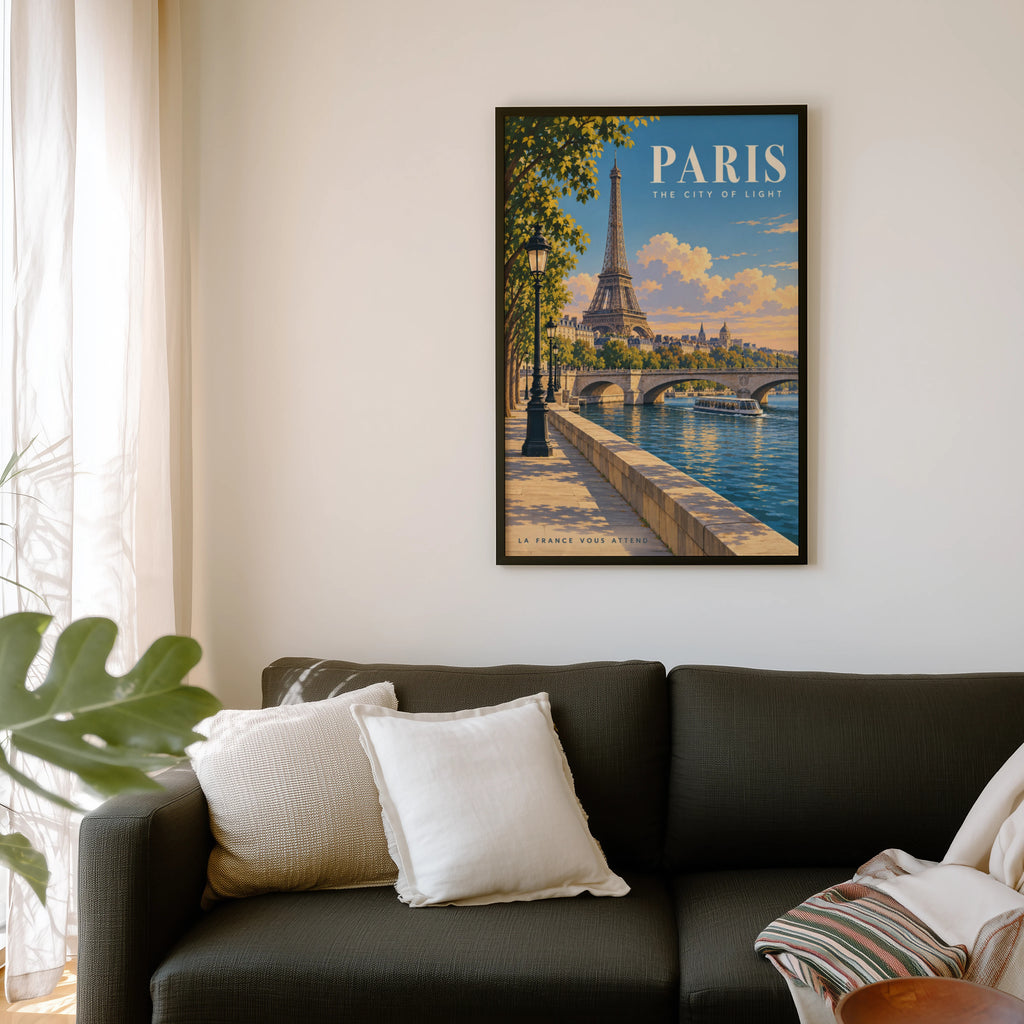 Vintage Paris Poster, Eiffel Tower Wall Art, Seine Print