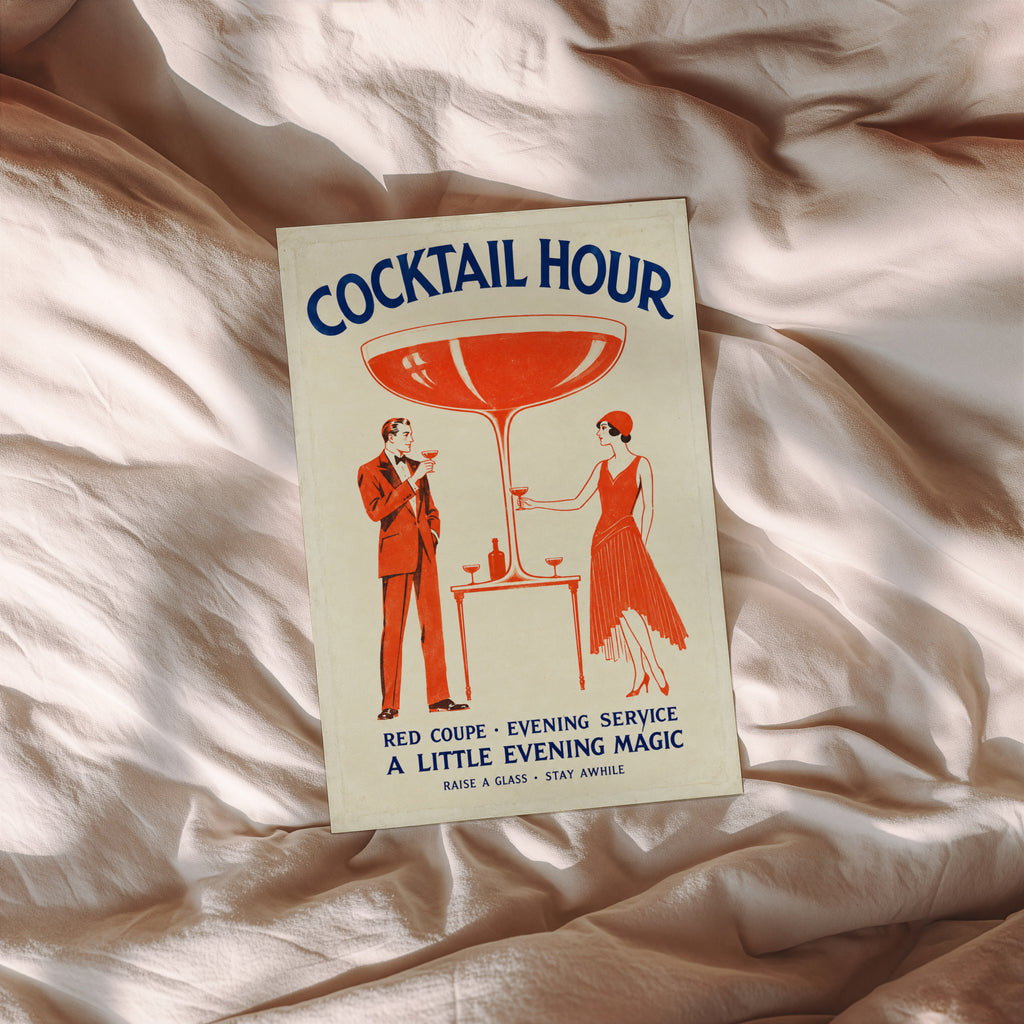Vintage Cocktail Hour Print Poster, Art Deco Bar Art