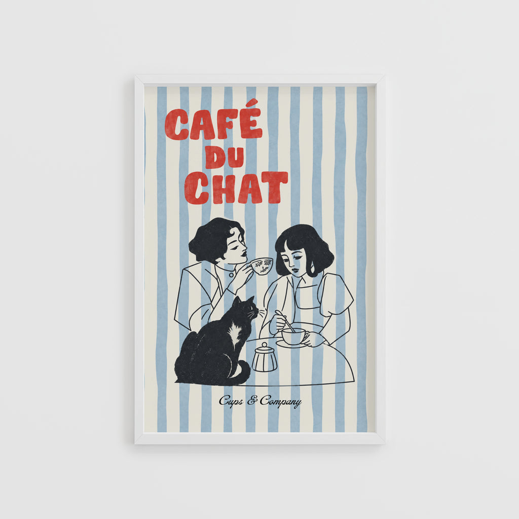 Vintage Coffee Print and Poster, Black Cat Cafe Art