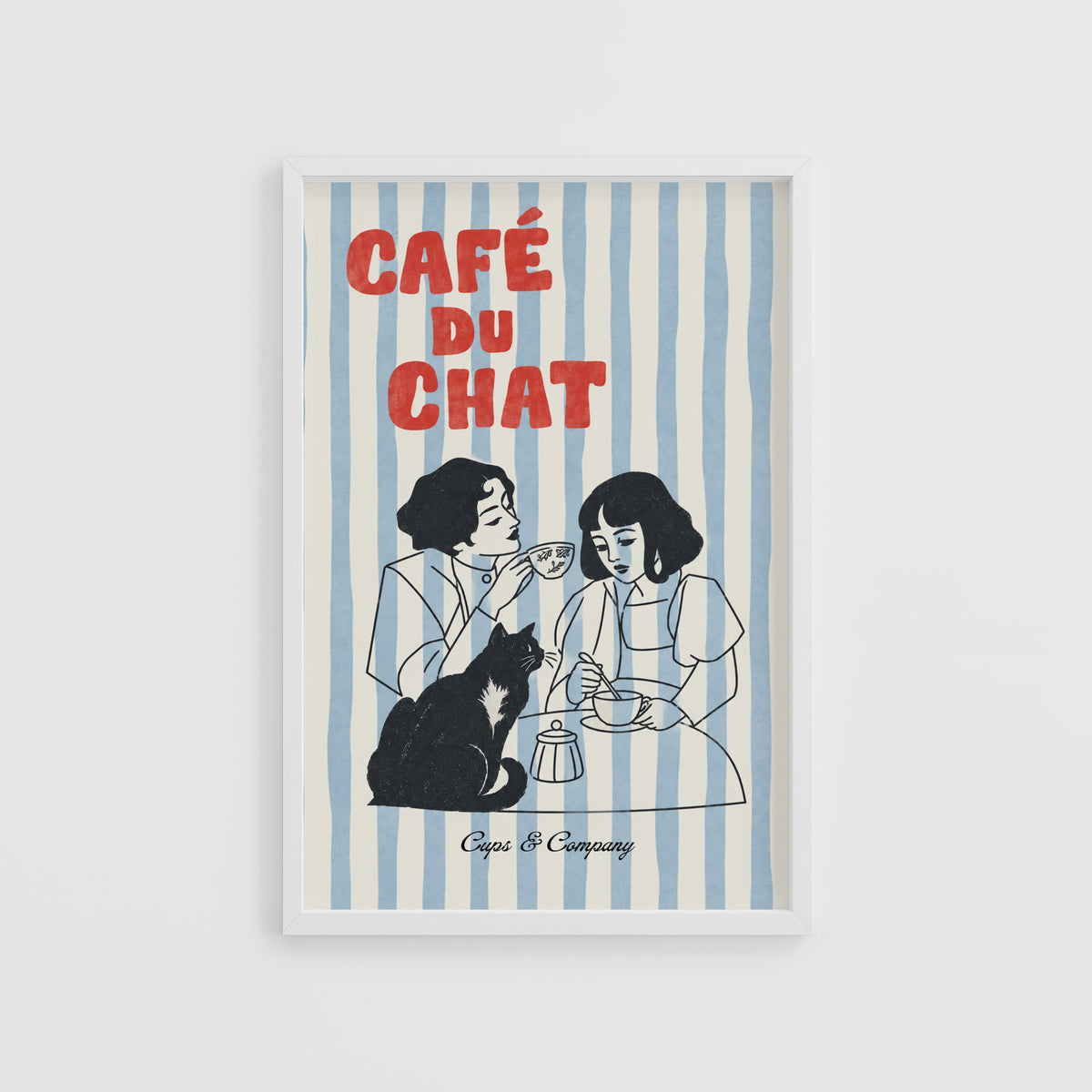 Vintage Coffee Print and Poster, Black Cat Cafe Art