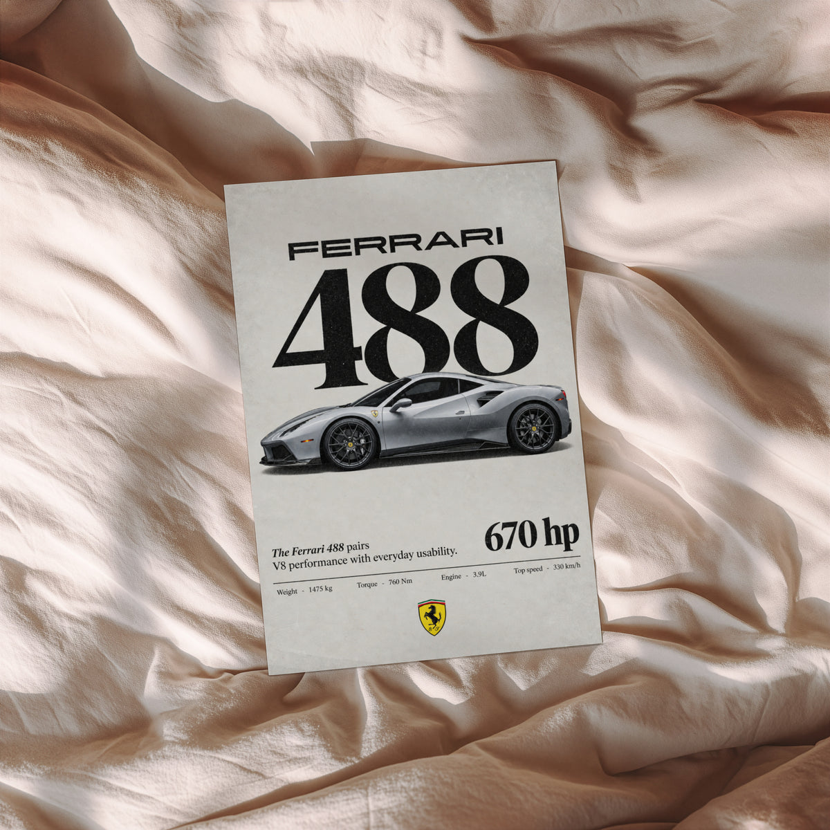 Vintage Ferrari 488 Print, Car Poster, Supercar Wall Art