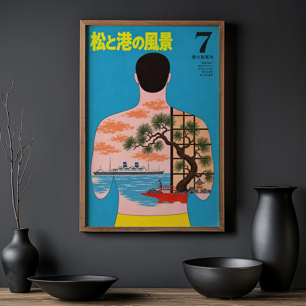 Vintage Japanese Travel Print Poster, Pine Ship Back