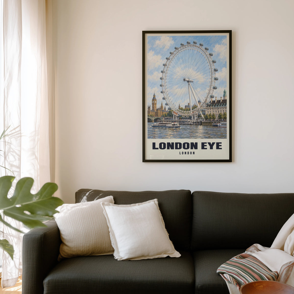 Vintage London Eye Poster, Thames Wall Art, England Print