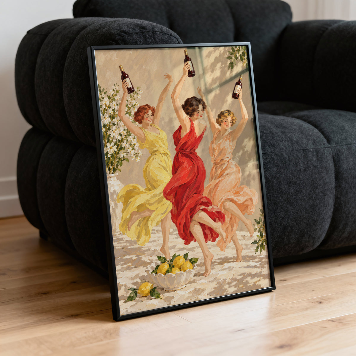 Vintage Print Poster, Dancing Women Wine Wall Art