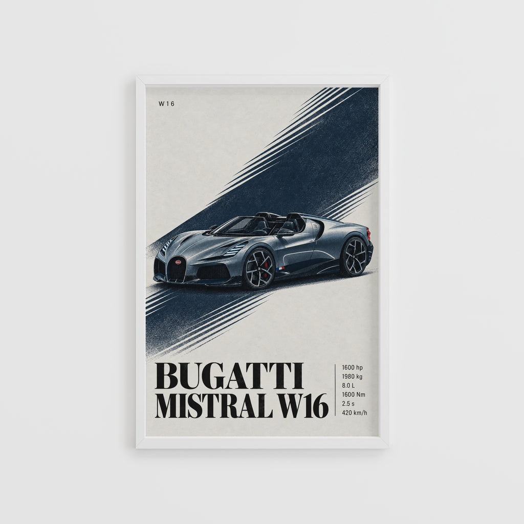 Vintage Bugatti Mistral W16 Print, Car Wall Art