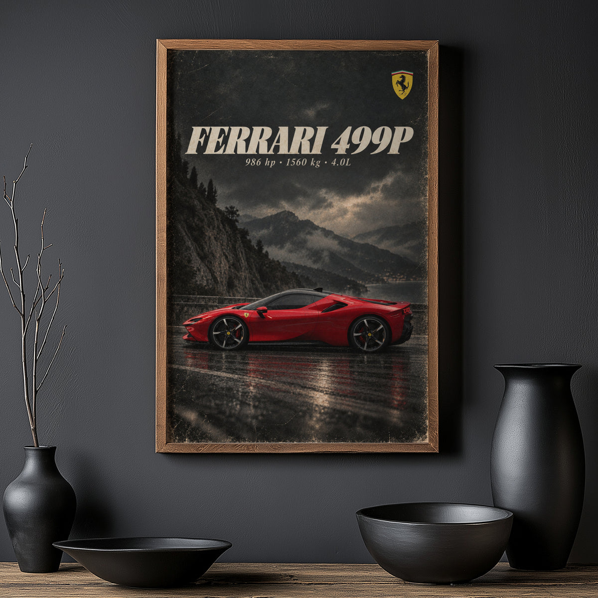 Vintage Ferrari 499P Print, Red Supercar Wall Art