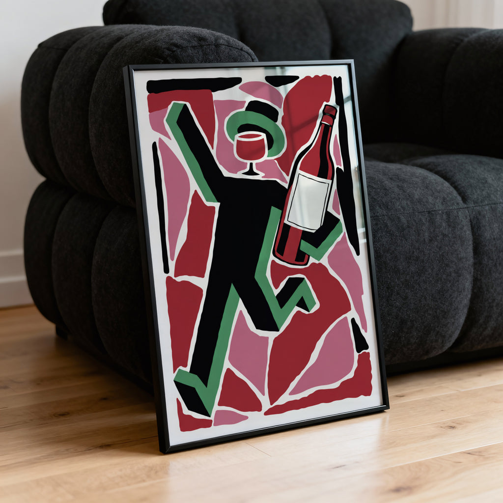 Vintage Red Wine Print Poster, Wine Bottle Wall Art