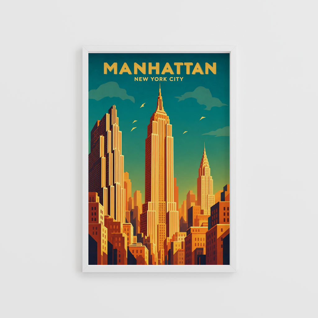 Vintage Manhattan Poster, New York City Wall Art Print