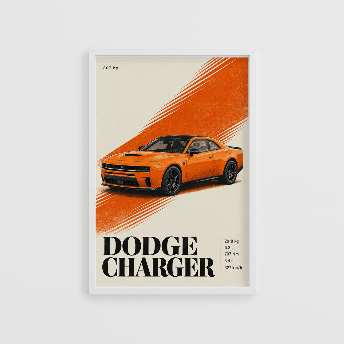 Vintage Dodge Charger Print, Orange Muscle Car