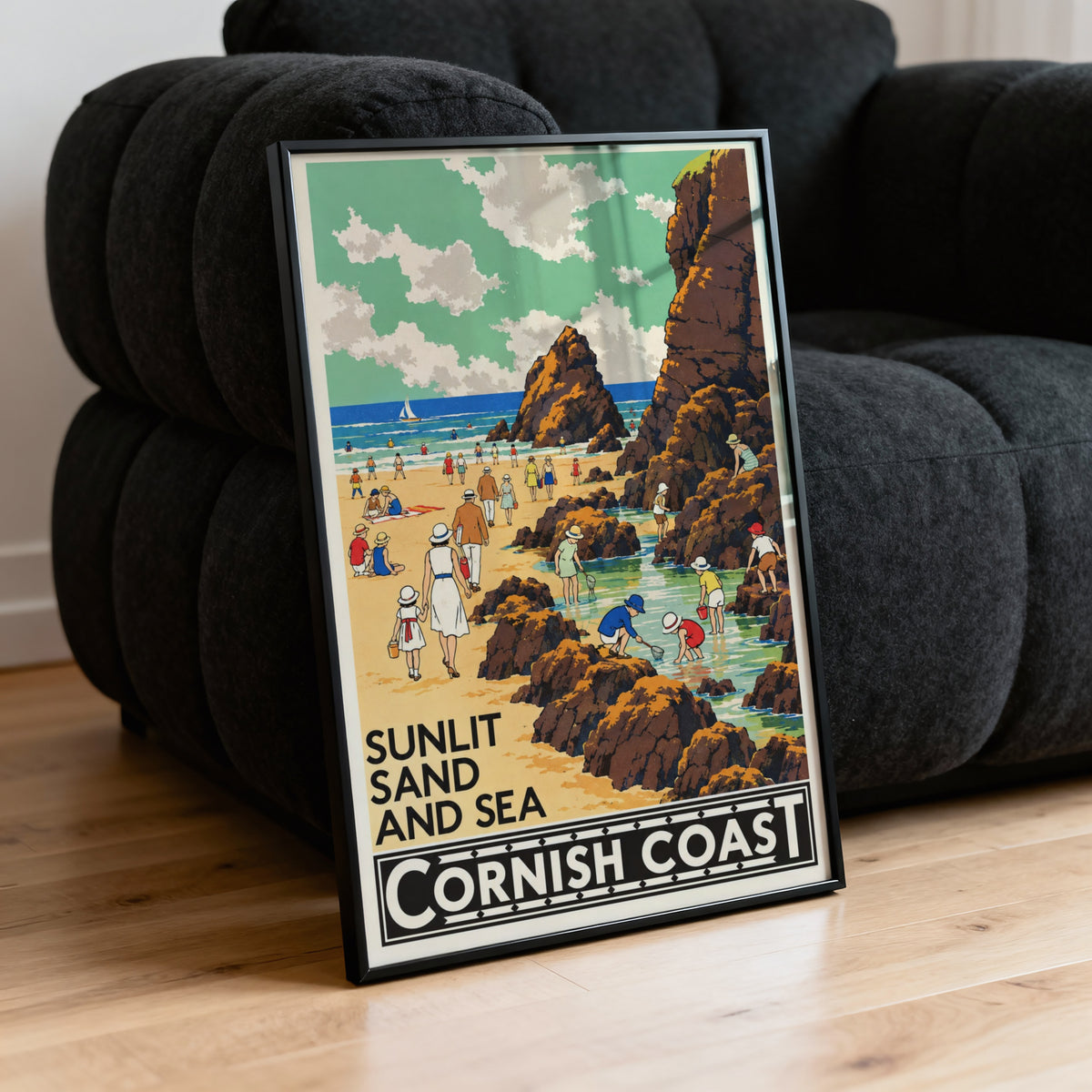 Vintage Cornish Coast Poster, Seaside Wall Art, Beach Print