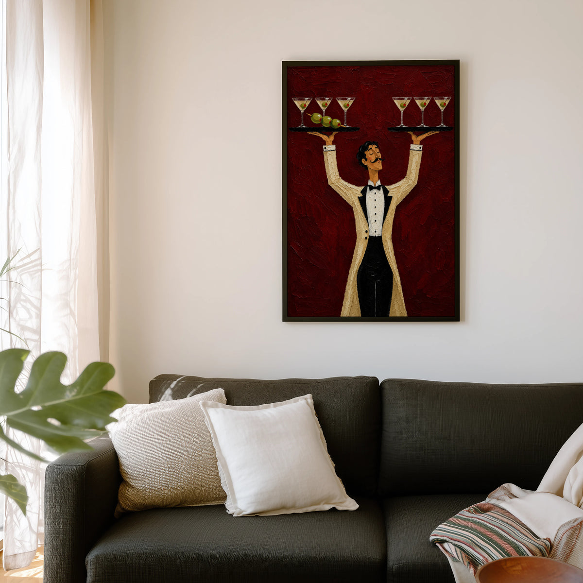 Vintage Martini Waiter Print Poster, Cocktail Wall Art