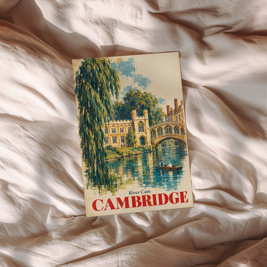 Vintage Cambridge River Cam Poster, England Wall Art Print