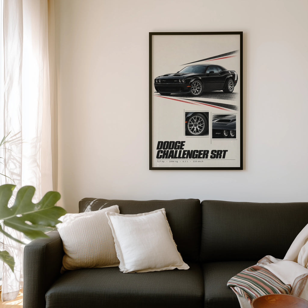 Vintage Dodge Challenger SRT Print, Muscle Car Art