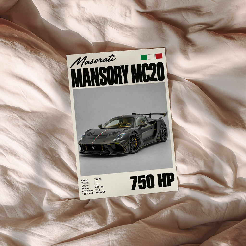 Vintage Print, Maserati MC20 Supercar Wall Art