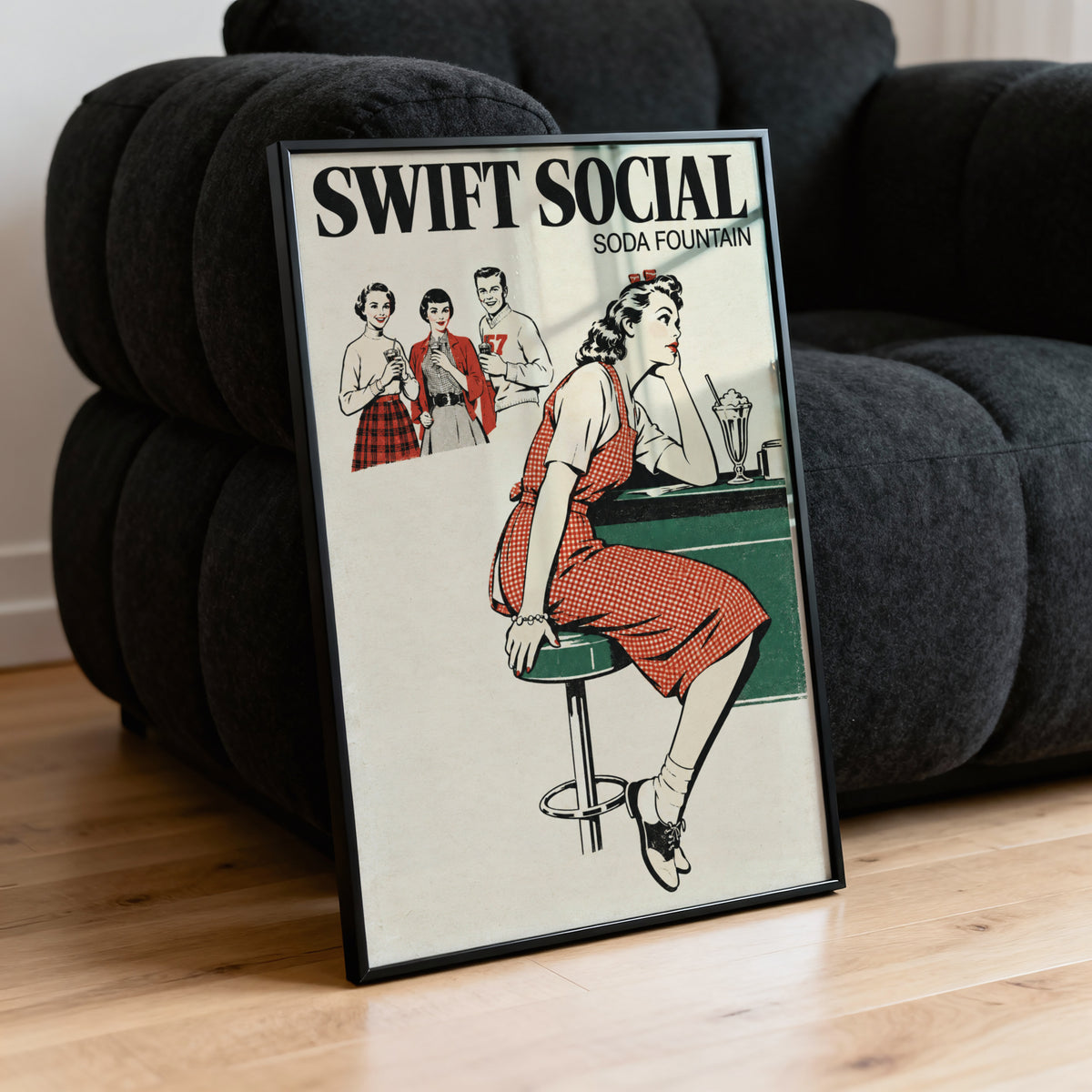 Vintage Soda Fountain Poster, Retro Diner Wall Art Print