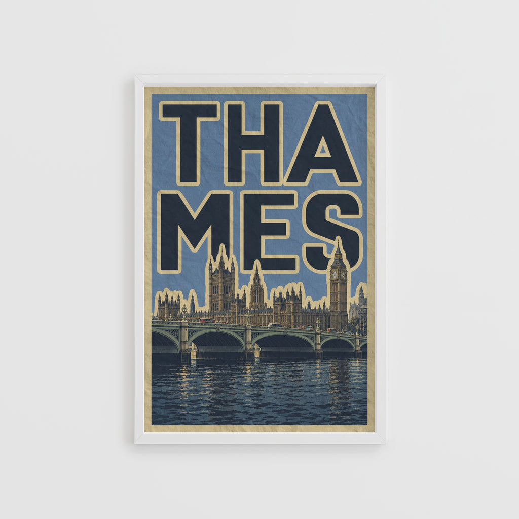 Vintage London Thames Poster, Westminster Bridge Print