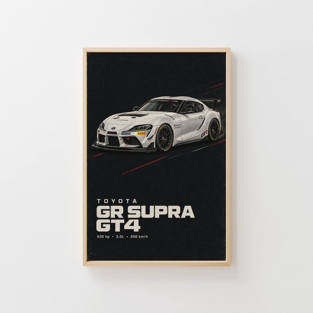 Vintage Toyota GR Supra GT4 Print, Race Car Art