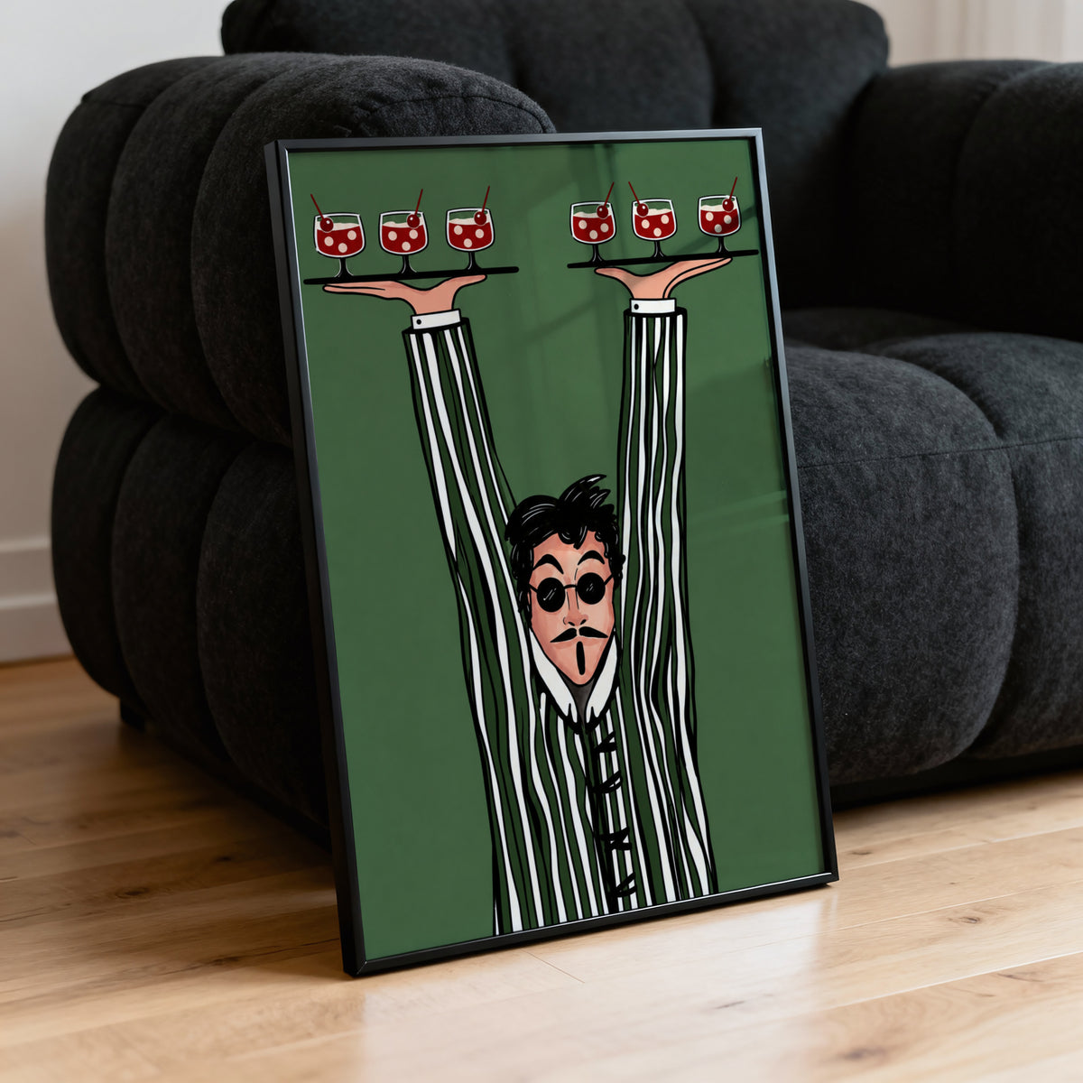 Vintage Cocktail Waiter Print Poster, Retro Bar Wall Art