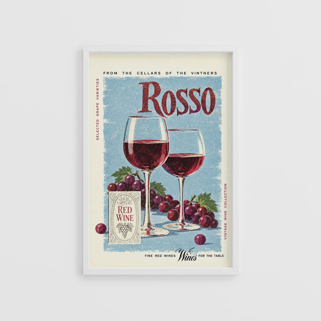Vintage Rosso Red Wine Print Poster, Kitchen Wall Art