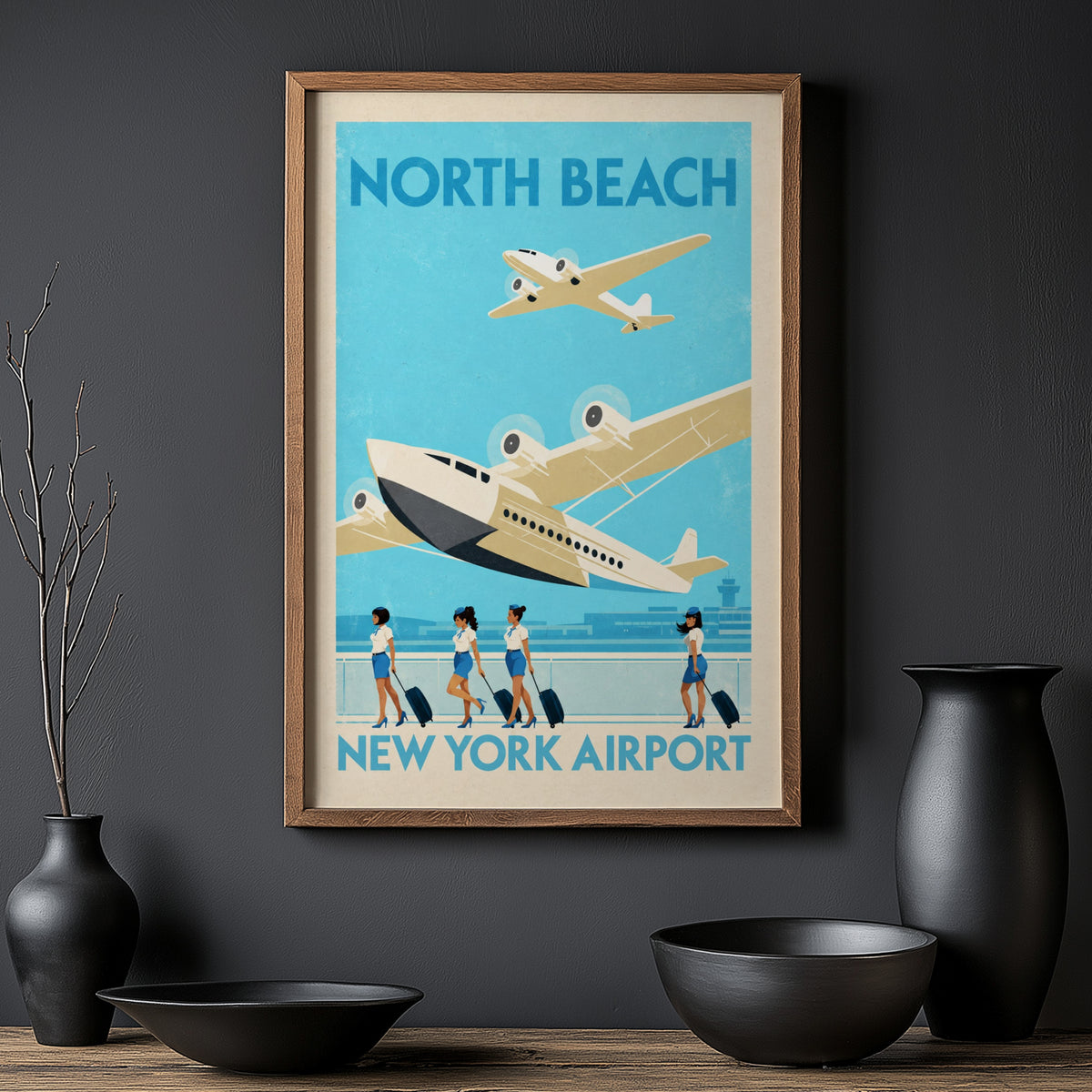 Vintage New York Airport Poster, Aviation Wall Art Print