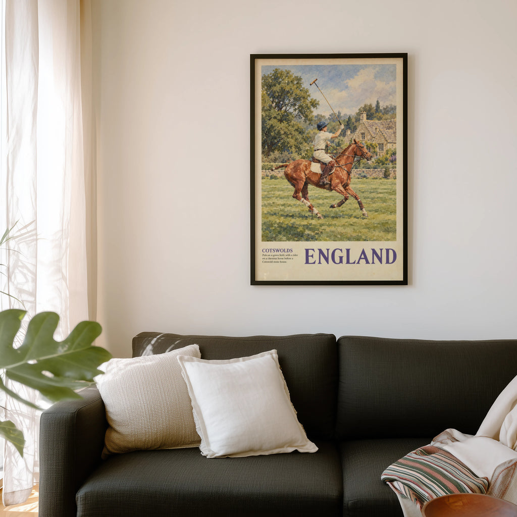 Vintage Cotswolds England Polo Poster, Horse Wall Art, Print