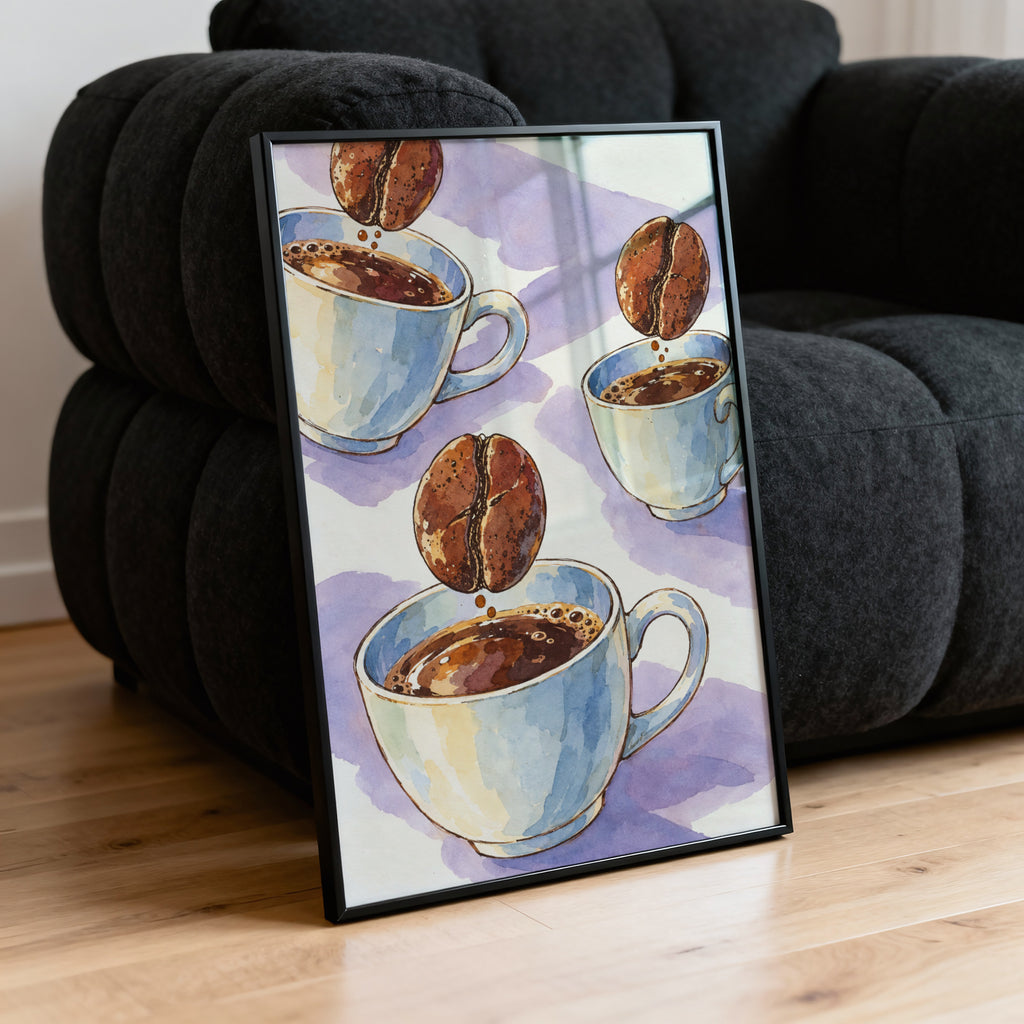 Vintage Coffee Bean Watercolour Print and Poster