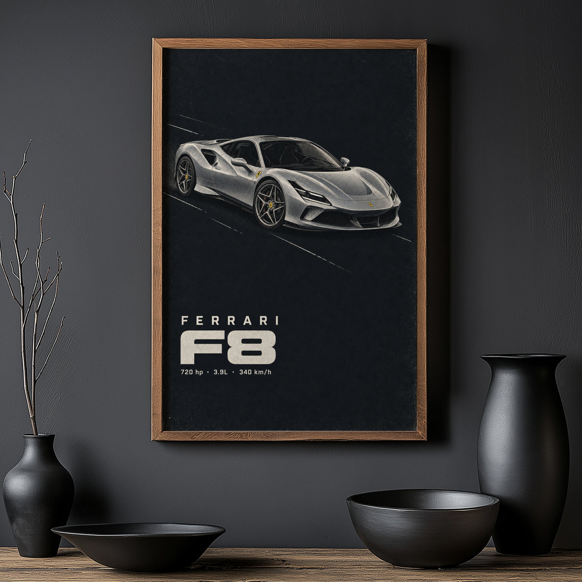 Vintage Ferrari F8 Print, Supercar Wall Art