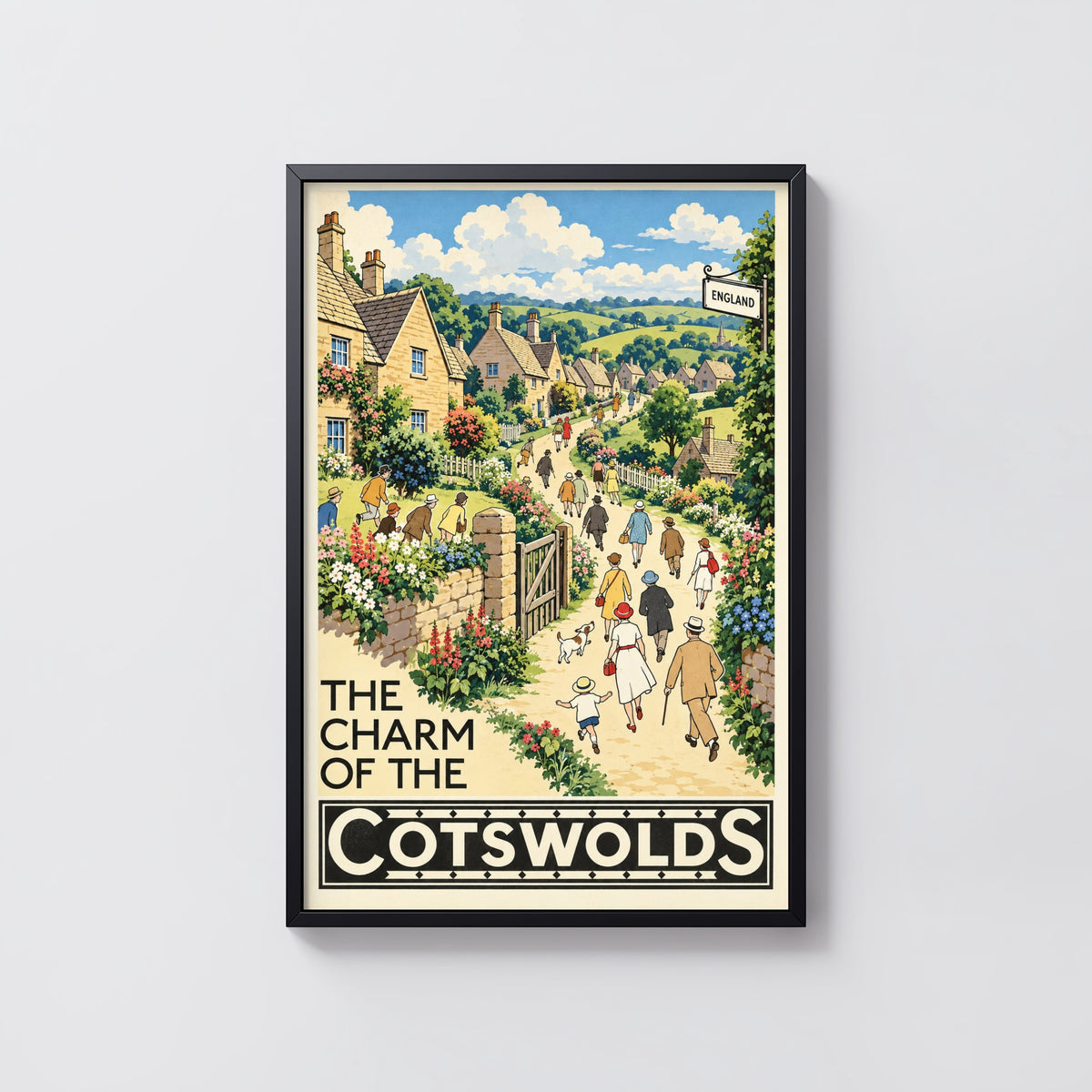 Vintage Cotswolds Poster, England Village Wall Art, Print