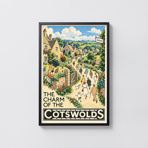 Vintage Cotswolds Poster, England Village Wall Art, Print