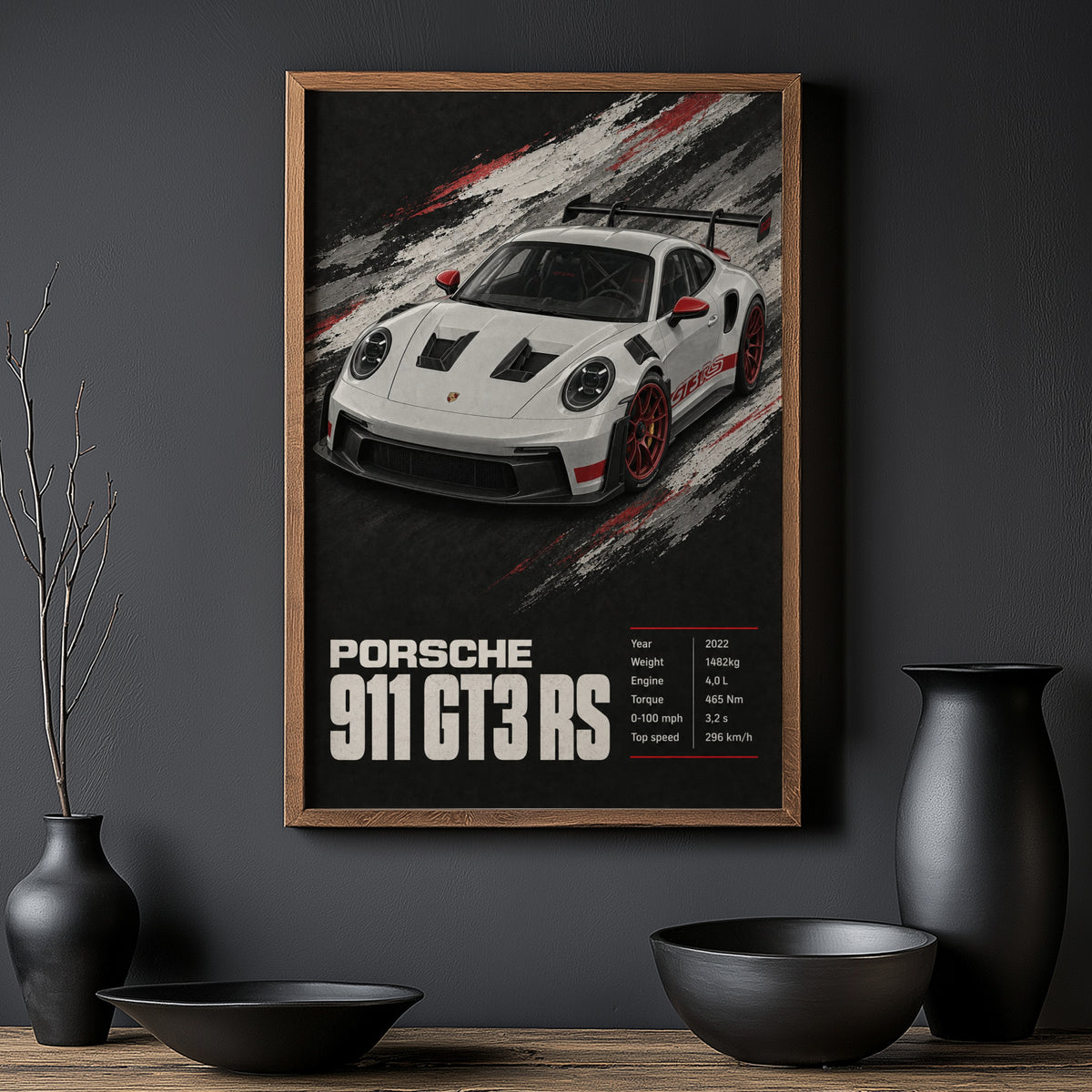 Vintage Porsche 911 GT3 RS Print, Car Poster, Wall Art