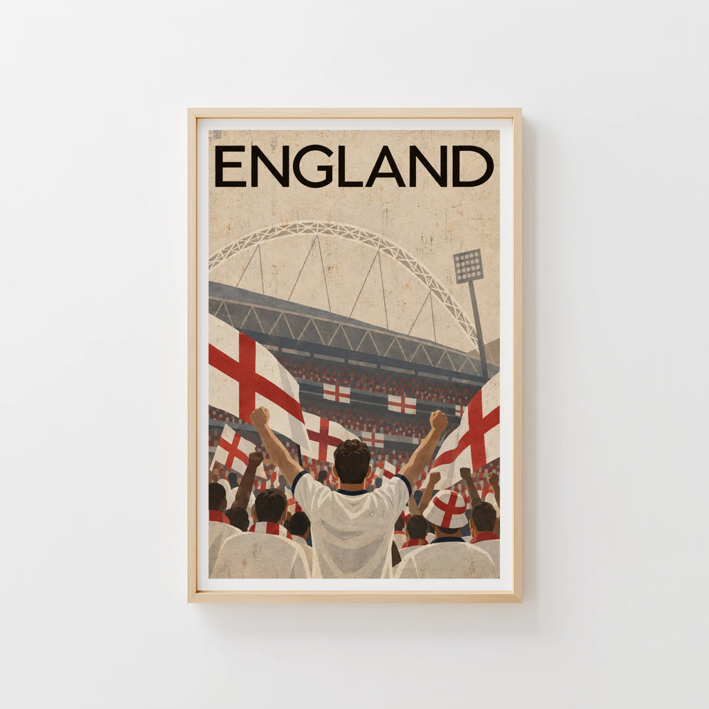 Vintage England Football Poster, Wembley Wall Art, Print