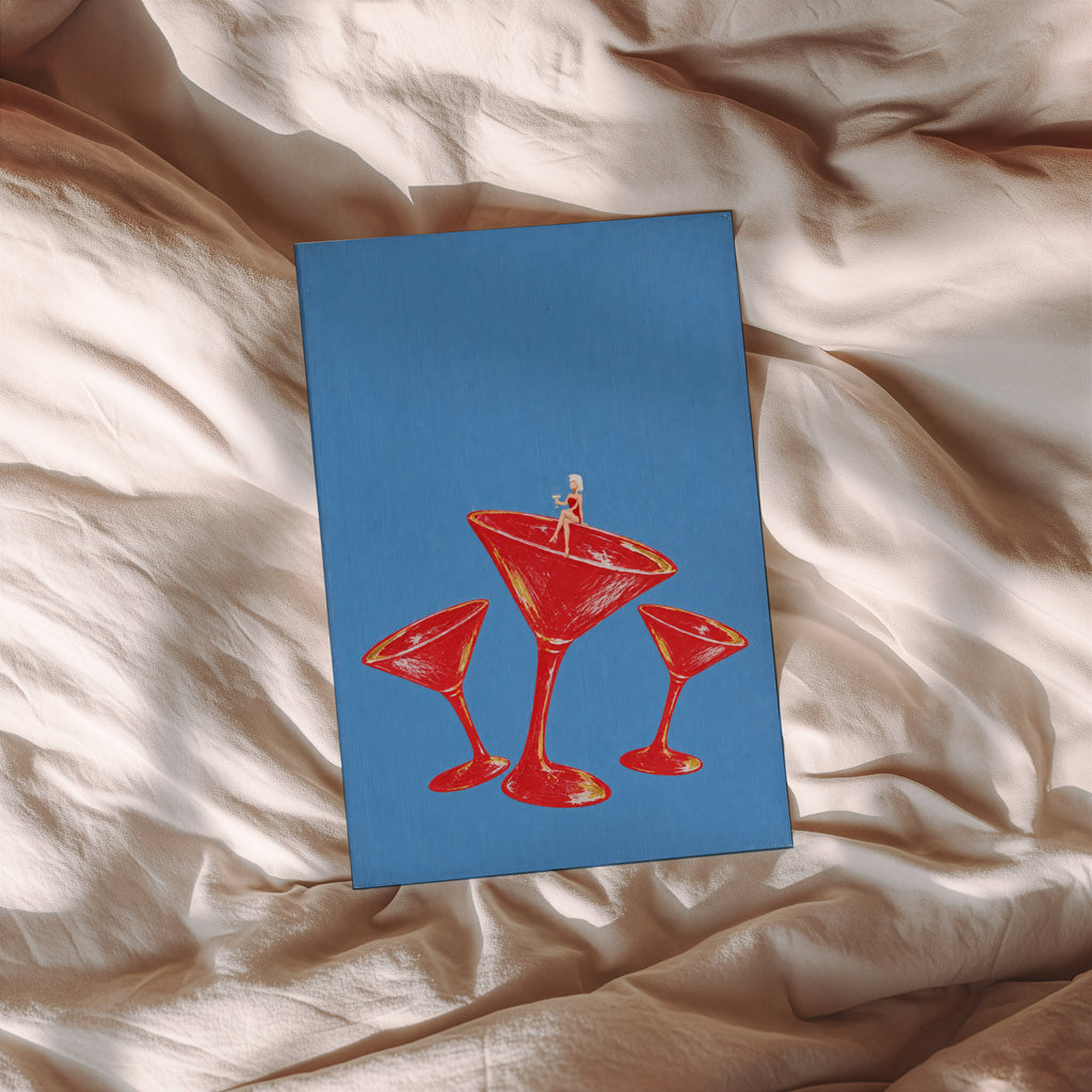 Vintage Cocktail Print Poster, Red Martini Glass Wall Art