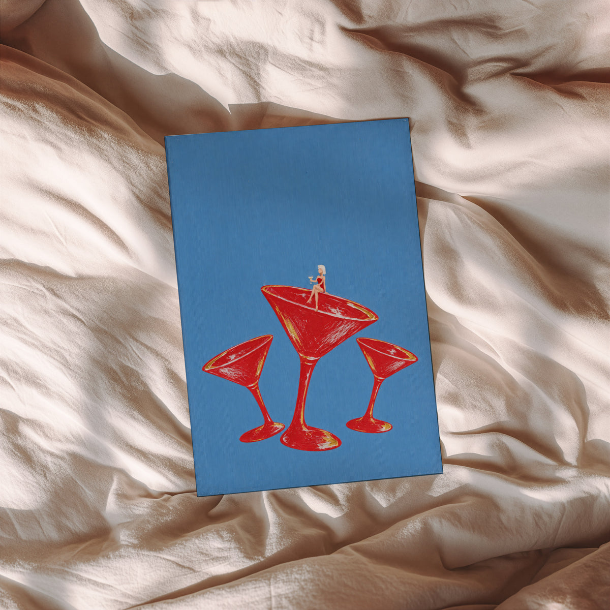 Vintage Cocktail Print Poster, Red Martini Glass Wall Art