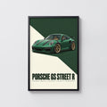 Vintage Porsche GS Street R Print, Green Car Art