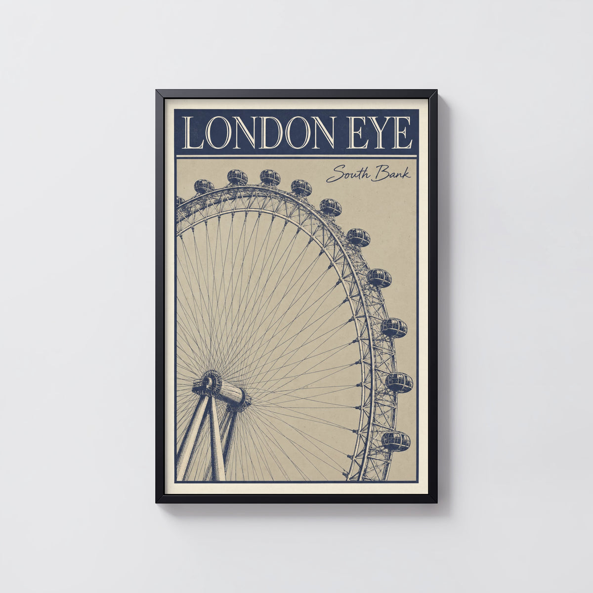 Vintage London Eye Poster, South Bank Wall Art, Print