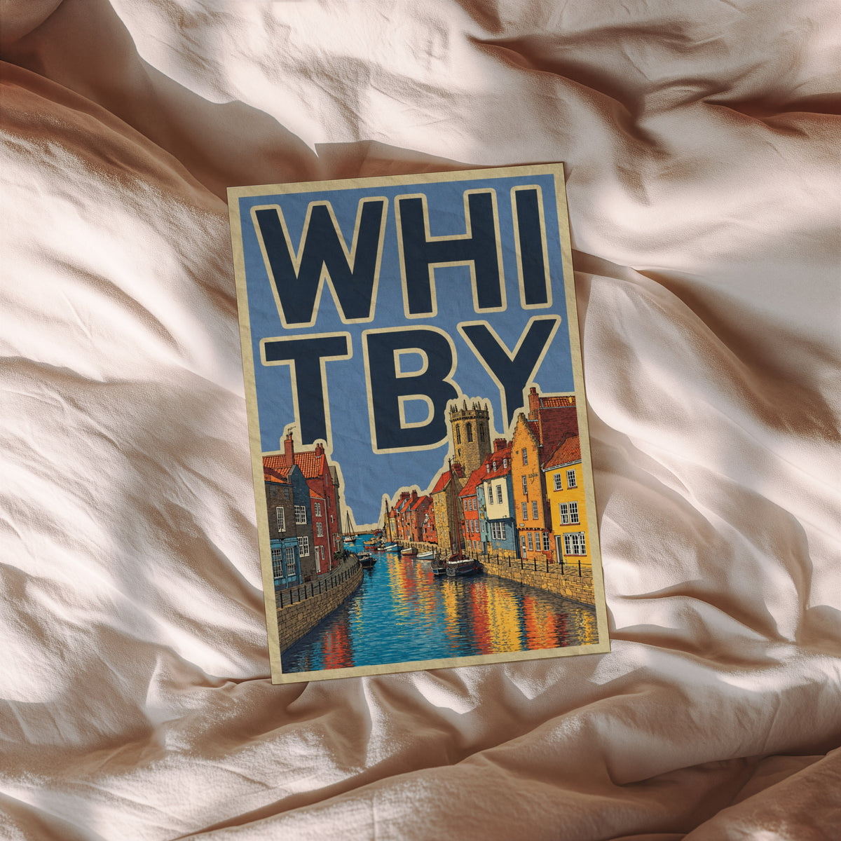 Vintage Whitby Poster, Yorkshire Harbour Wall Art Print
