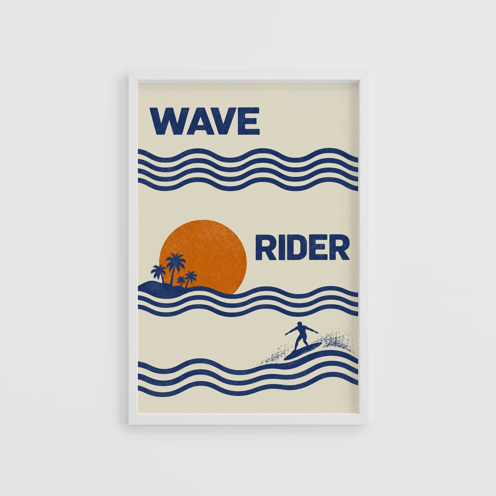 Vintage Wave Rider Surf Print and Poster, Retro Beach